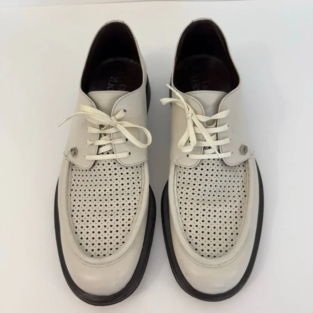 Gianni Versace Vintage Perforated Leather Lace-Up Shoes Brogues White Men's 11